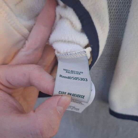 LL Bean Jacket Womens Medium Ivory Full Zip Lightweight Fleece Mock Neck Logo - Picture 9 of 16